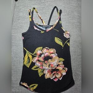 Derek Heart Floral Black Tank Top